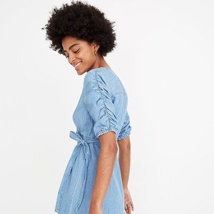 Madewell Denim Shirred-Sleeve Wrap Dress in Elsworth Wash NWT